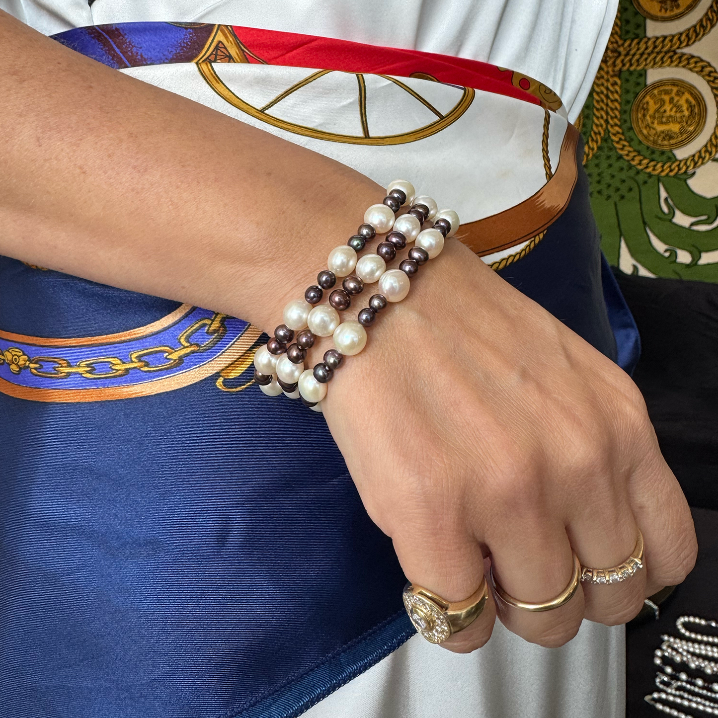 Pulsera perla cultivada triple 19