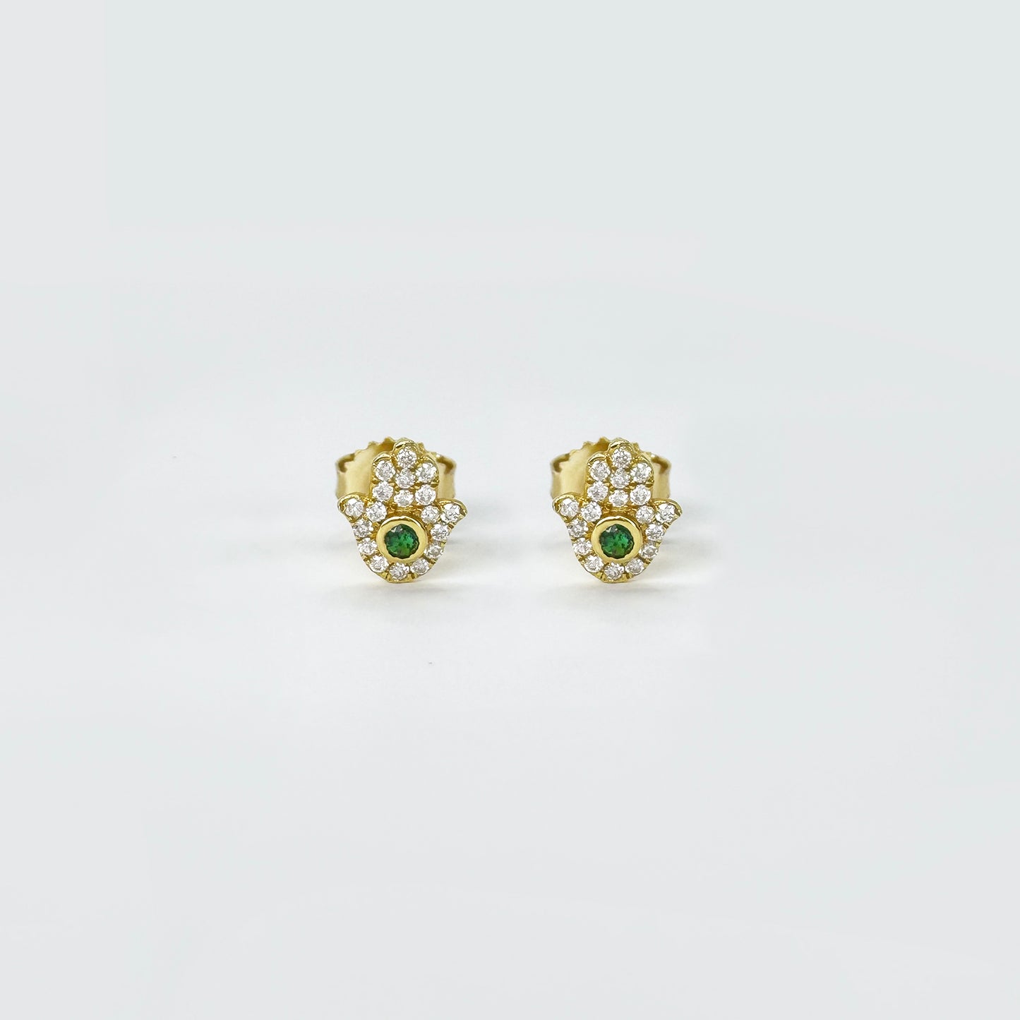Aretes Mano Fátima Esmeraldas mini.