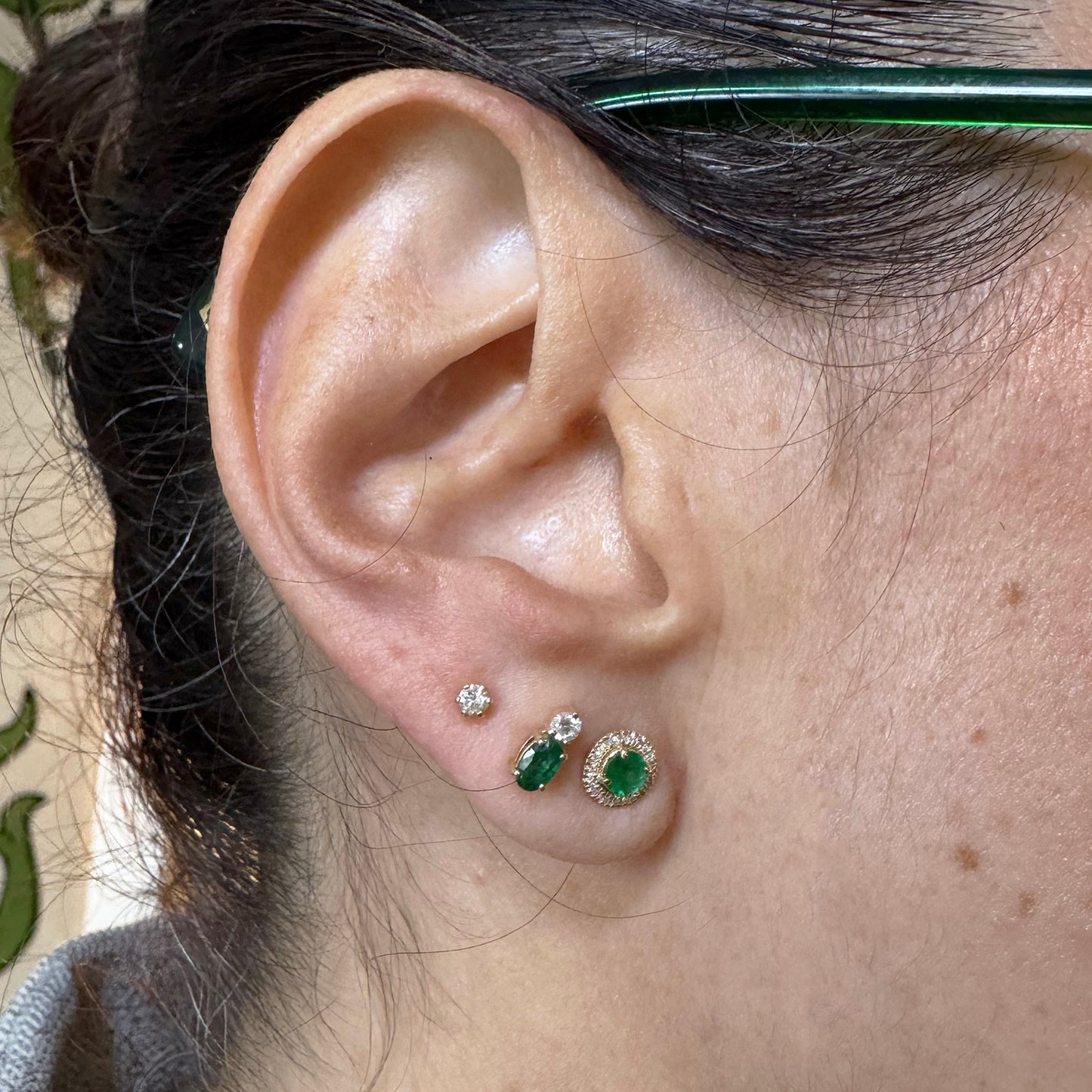 Aretes esmeralda y diamante