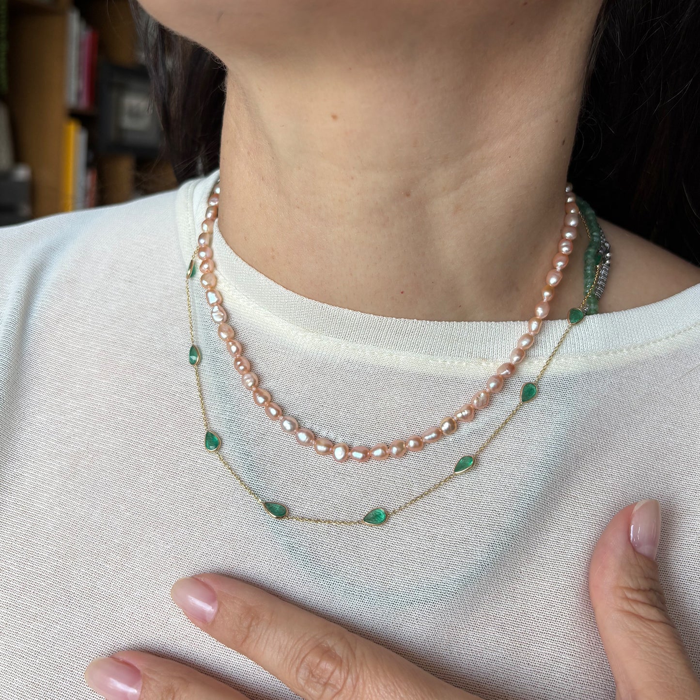Collar mini keshi salmón 37.