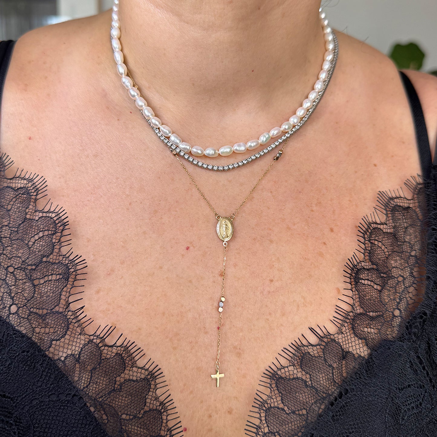 Collar perla cultivada arroz chica 39.