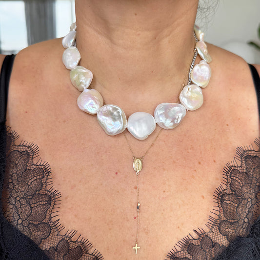 Collar perla cultivada plana barroca 42. A