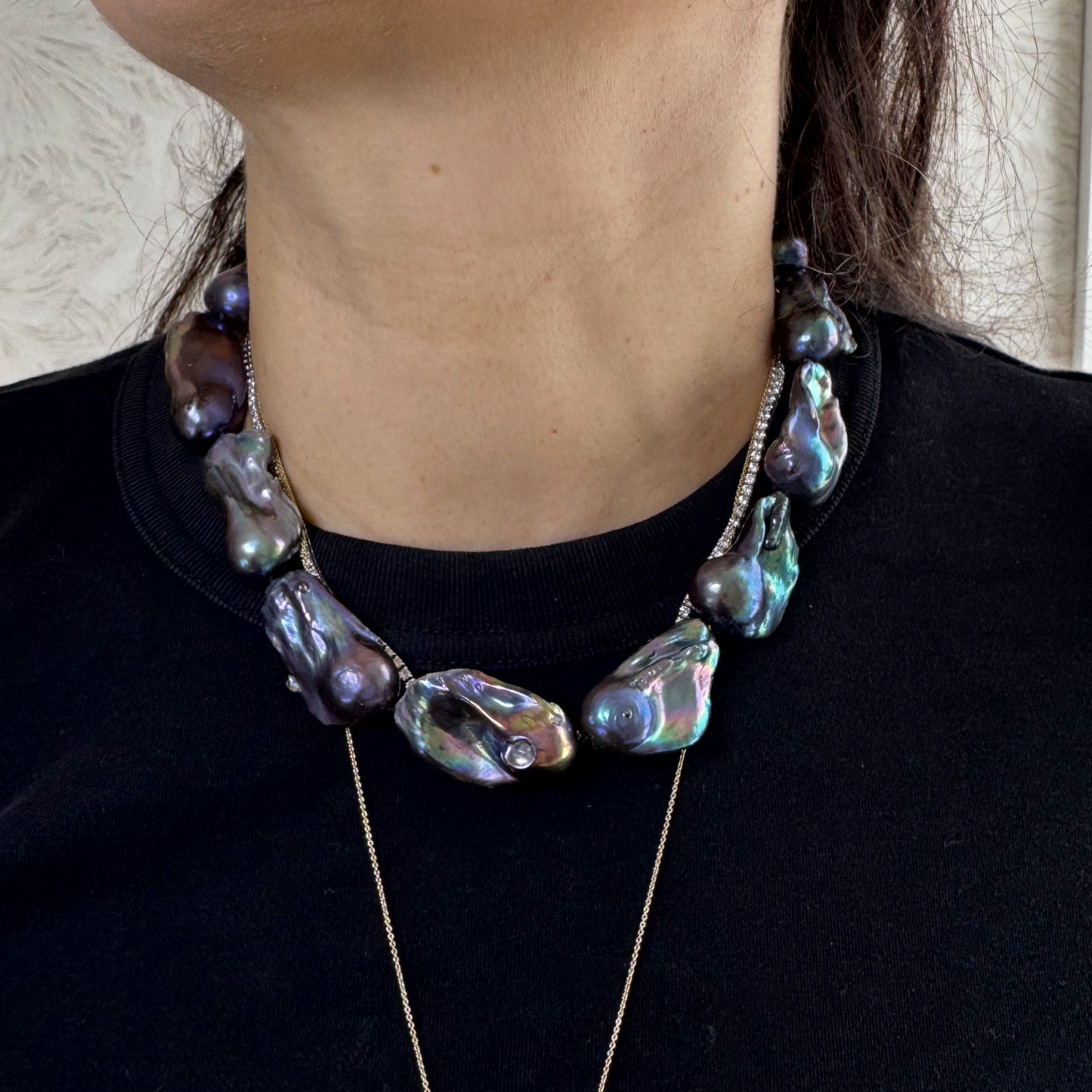 Collar perlas chunky tornasol XL.