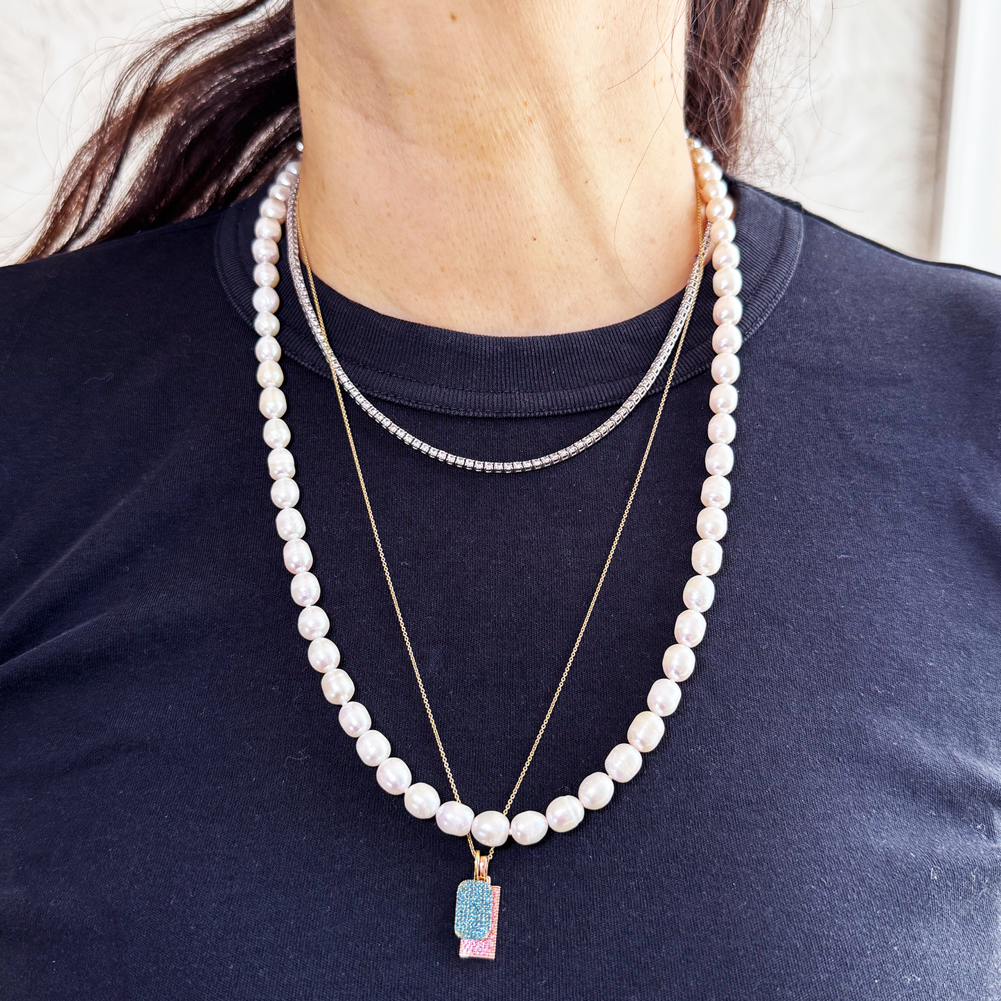 Collar perlas calabacín semi redonda tamaño M.