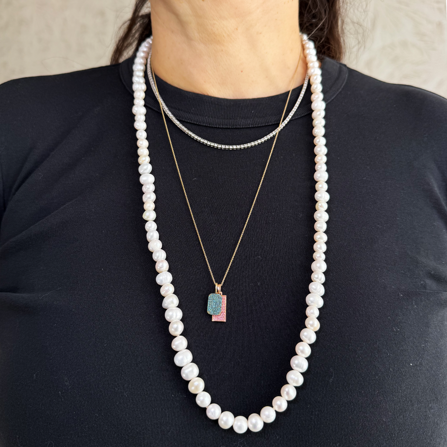 Collar perlas calabacín semi redonda M.