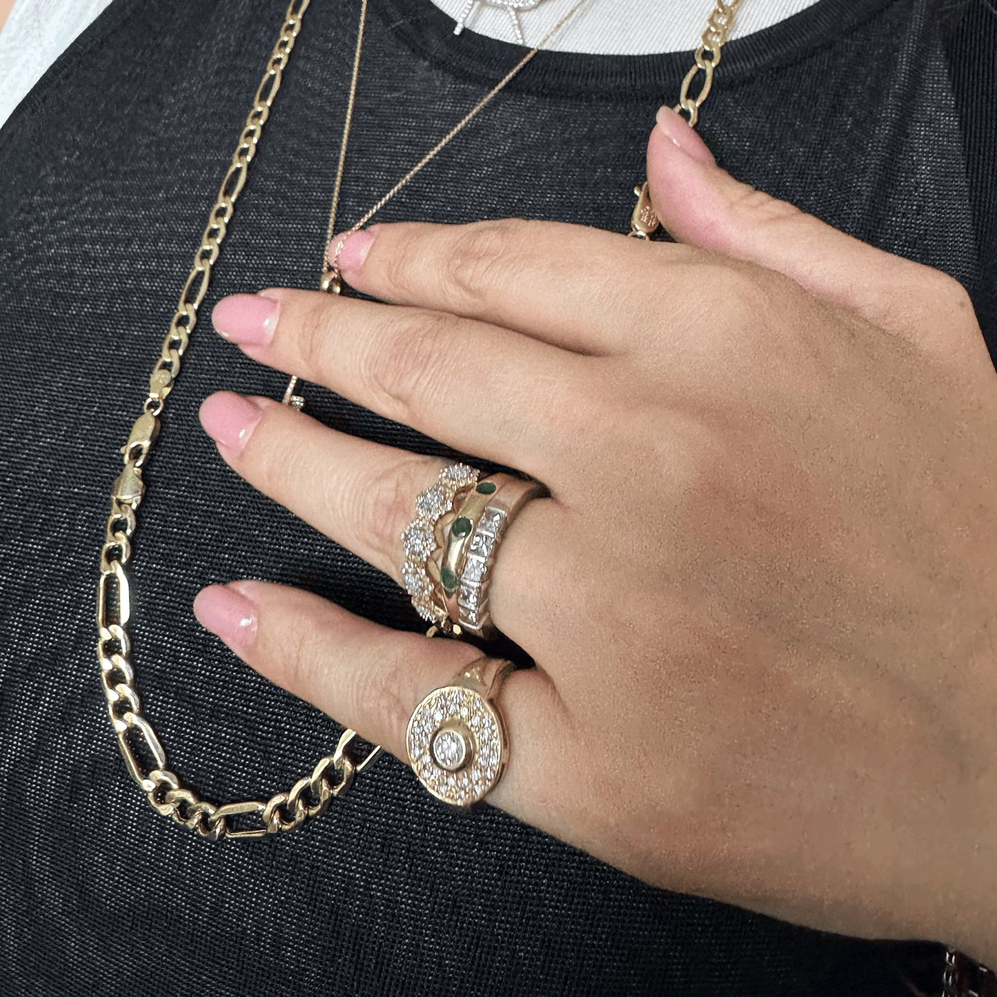 Anillo oro con diamantes chunky