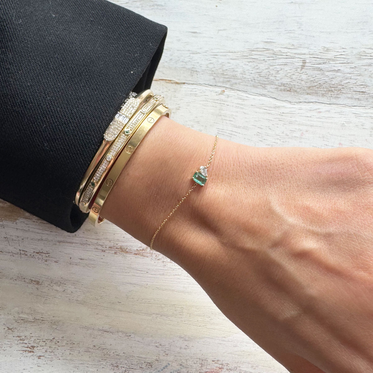 Pulsera esmeralda y diamante toi et moi.