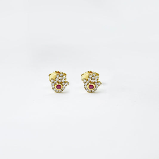 Aretes Mano Fátima Rubí mini.