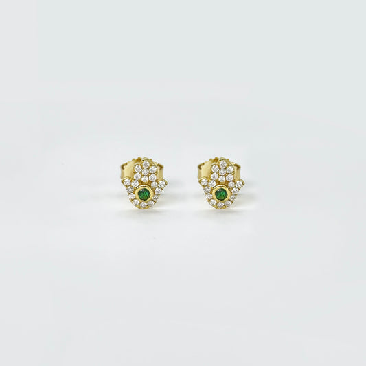 Aretes Mano Fátima Esmeraldas mini.