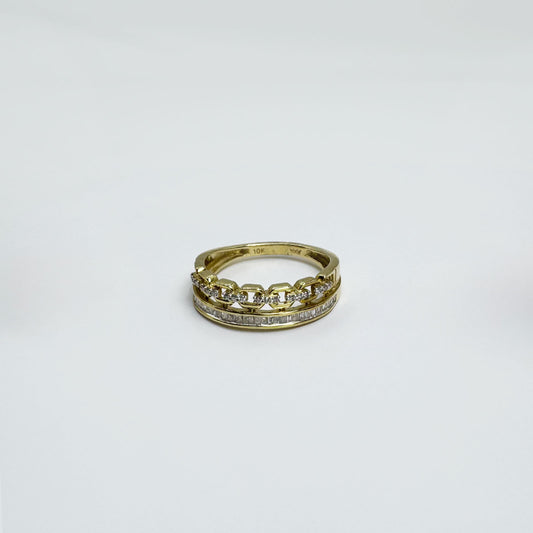 Anillo oro con diamantes doble estilo vintage.