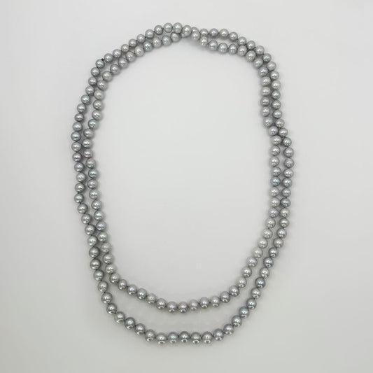 Collar Doble XL de Perlas Gris.
