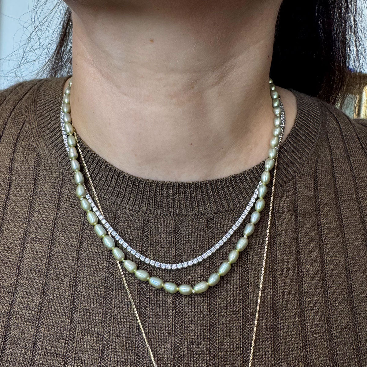 Collar perlas mini verde