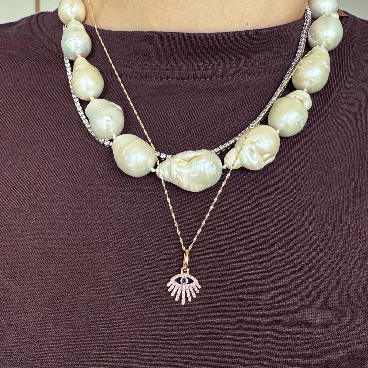 Charm Ojo con Pestañas Zafiros Rosas