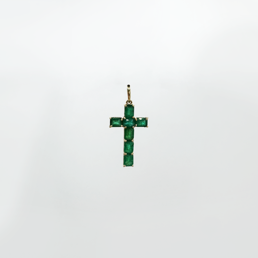 Dije cruz esmeraldas naturales oro 14k