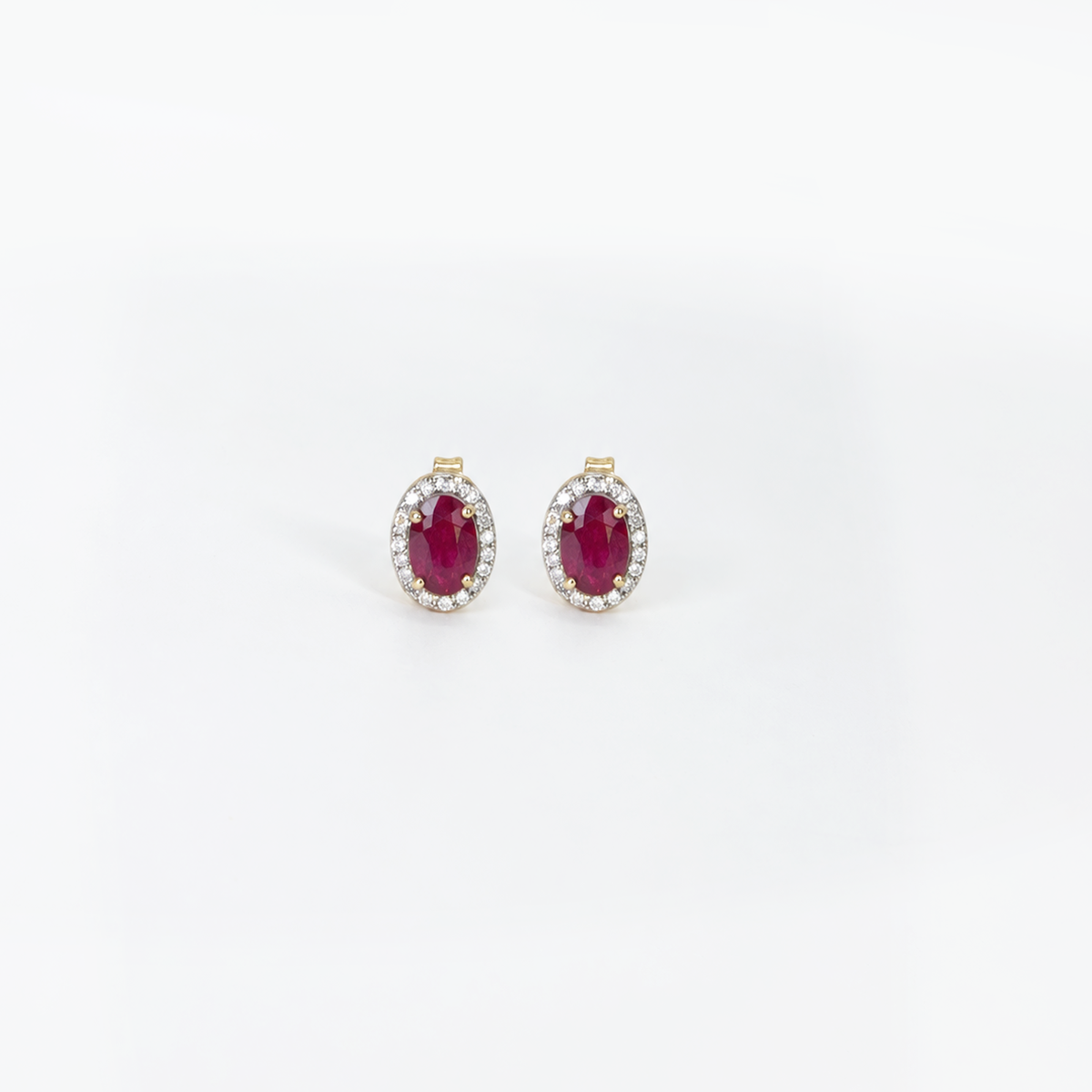 Aretes rubí con halo diamantes naturales oro 14k