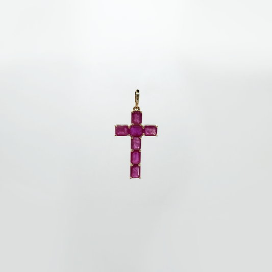 Dije cruz rubies naturales y oro 14k