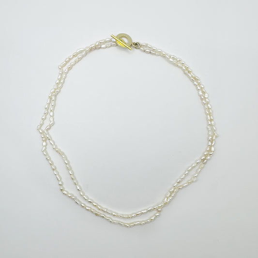 Collar Perla Cultivada Arroz Mini Mini Doble 38