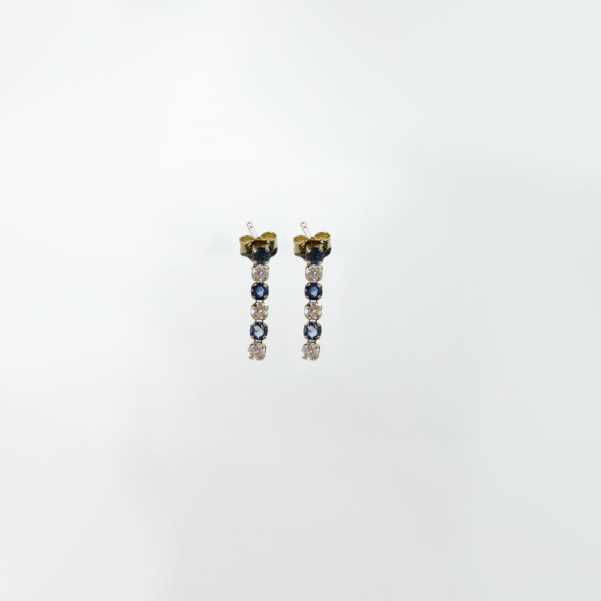 Aretes colgantes diamantes y zafiros naturales S, oro 14k.