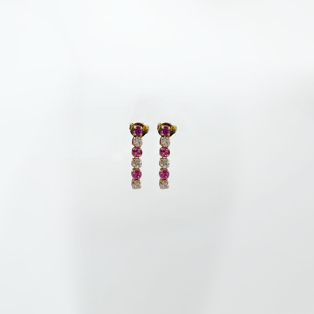 Aretes colgantes diamantes y rubies naturales S, oro 14k.