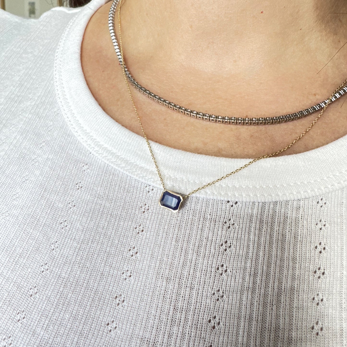 Collar zafiro cuadrado oro 