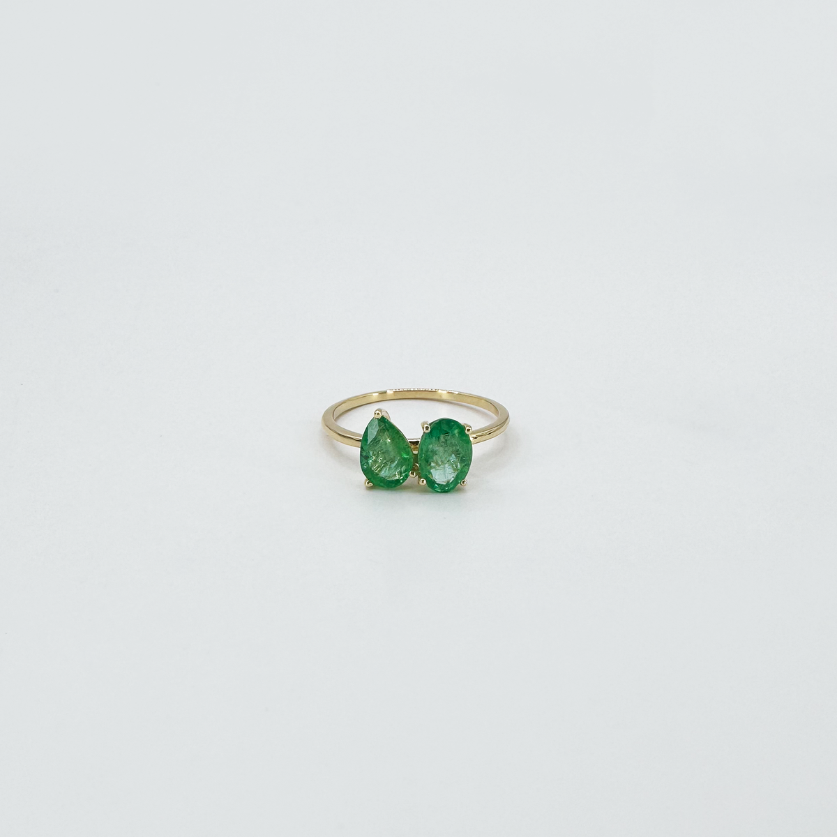 Anillo esmeraldas natural toi et moi, oro 14k