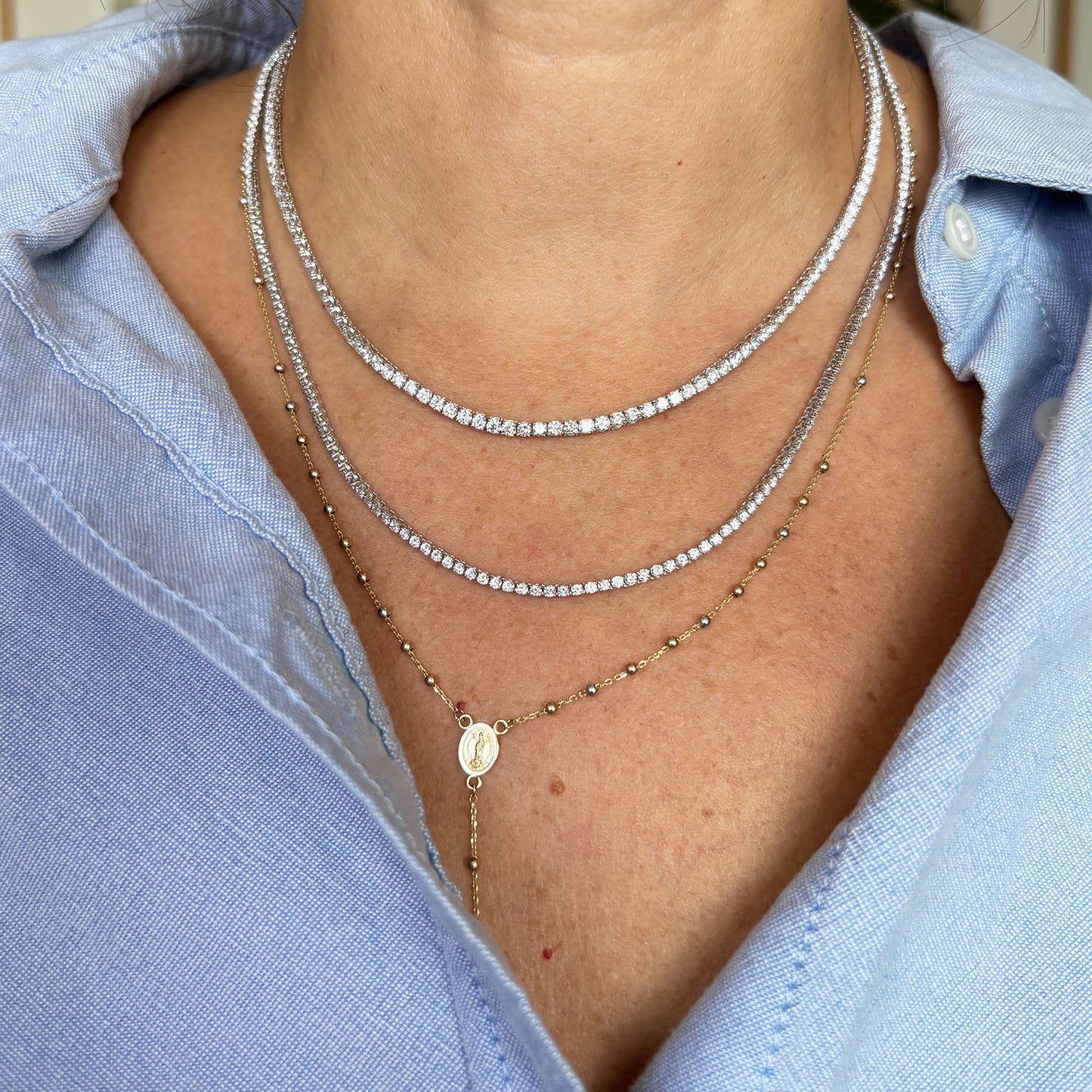 Collar Tennis diamantes Lab Grown oro 14k, 9 cts.