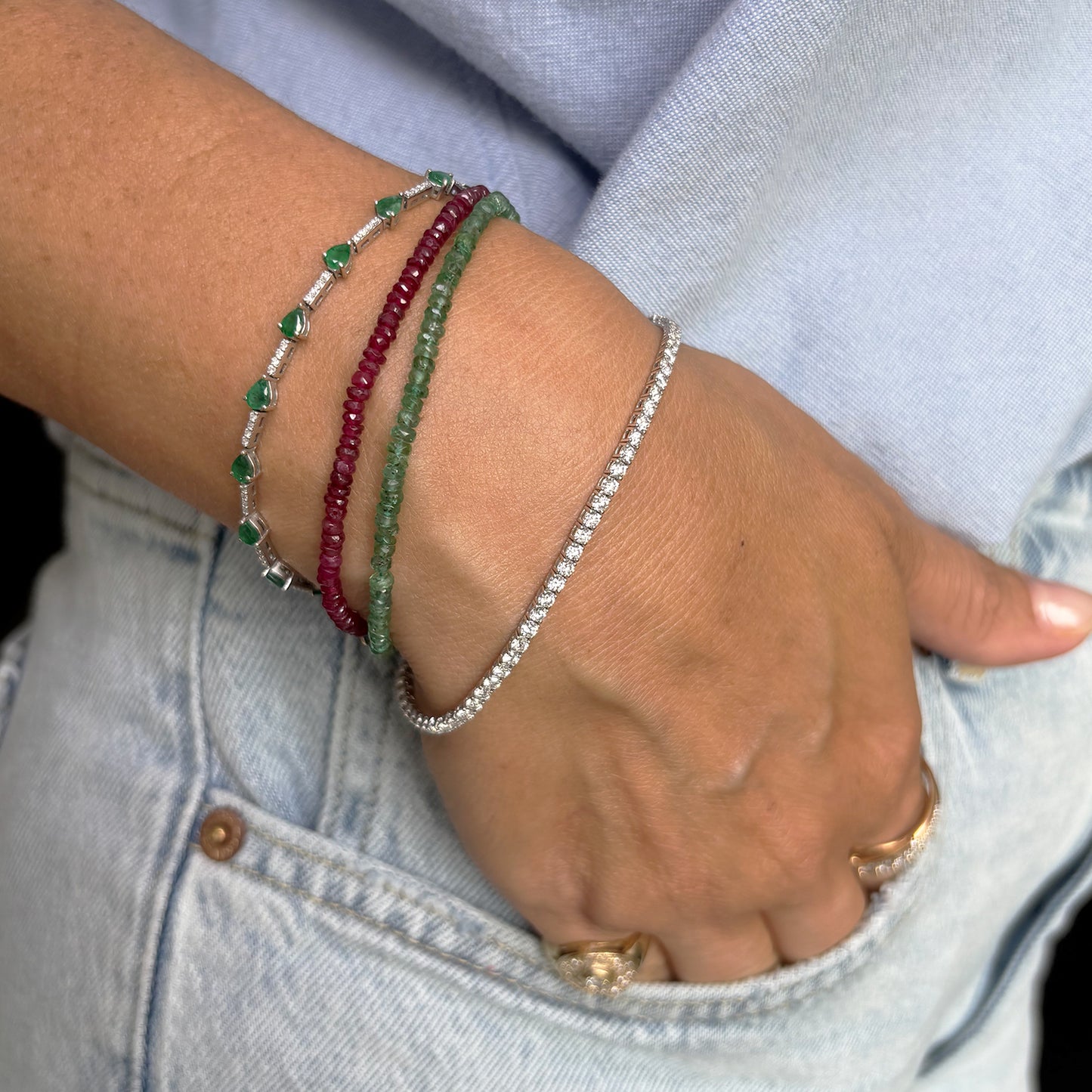 Pulsera Tennis diamantes Lab Grown, oro blanco 14k, 3 cts.