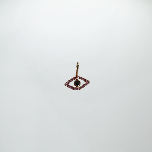 Charm mini evil eye zafiro rosa y oro rosa.