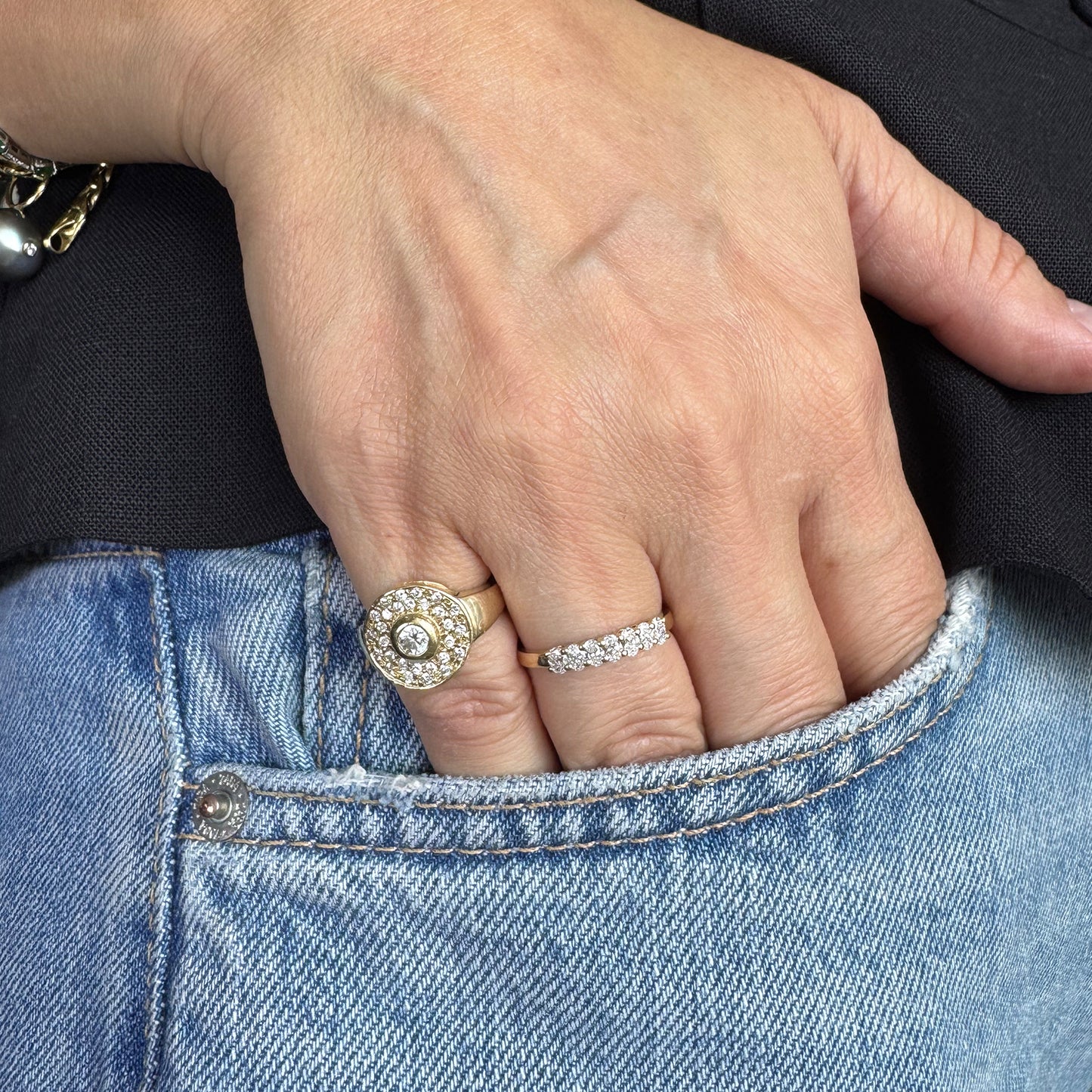 Anillo media churumbela diamantes pera oro amarillo 0.5 cts
