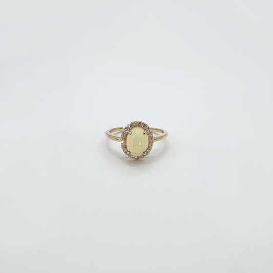 Anillo ópalo con halo diamantes oro amarillo 14k