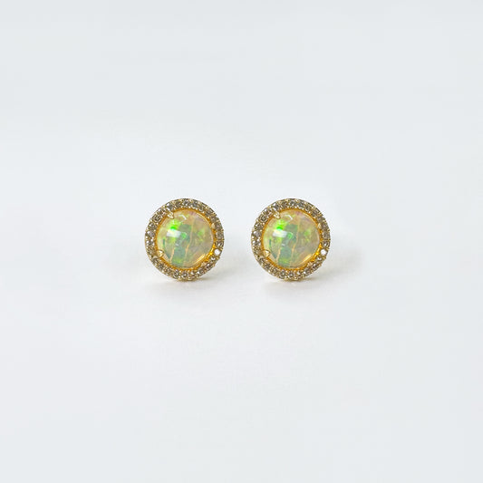 Aretes ópalo circular con halo
