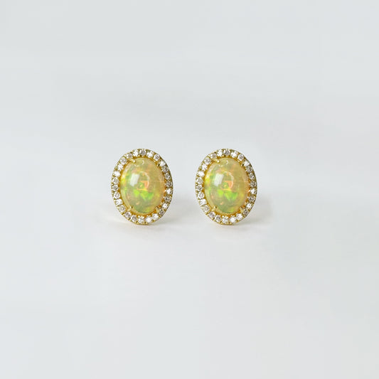 Aretes ópalo oval con halo