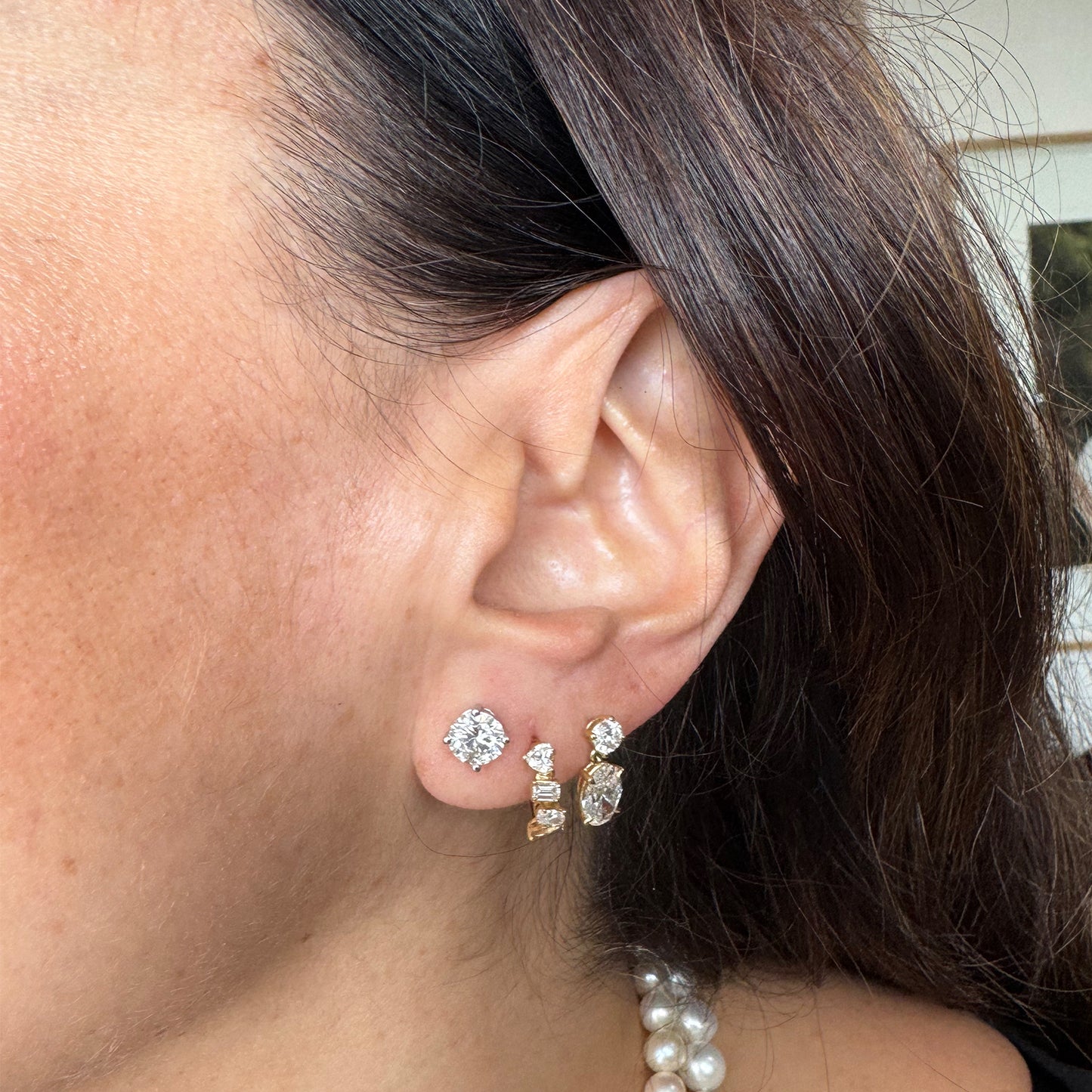 Aretes diamantes redondos oro blanco 1.5 cts