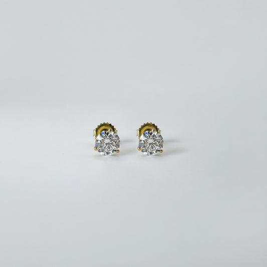 Aretes diamantes redondos oro amarillo 2 cts.