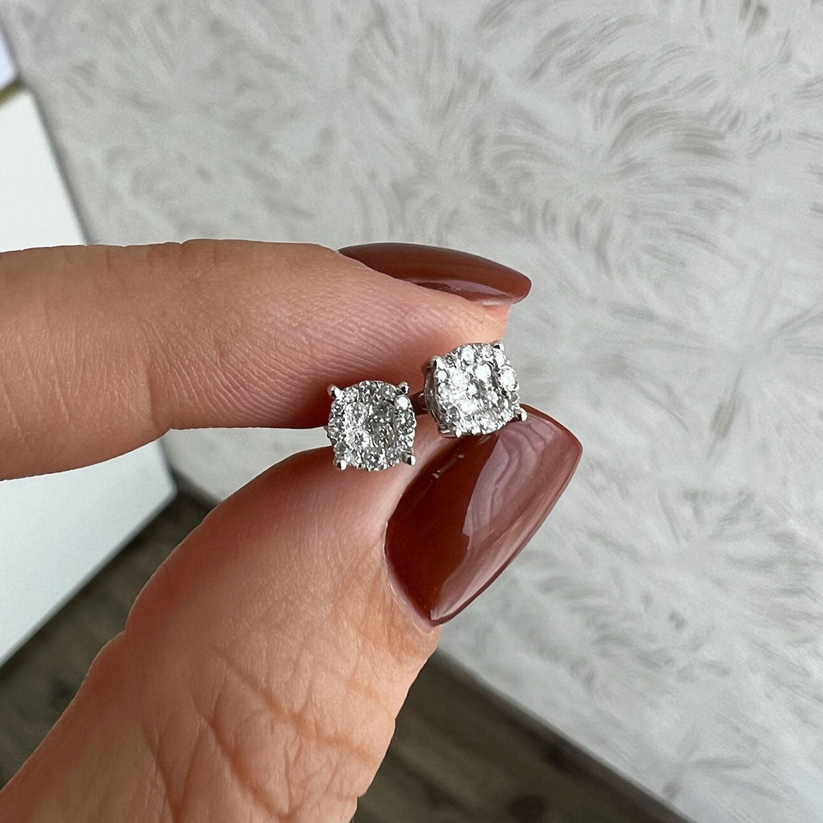 Broqueles cluster de diamantes oro blanco, M.