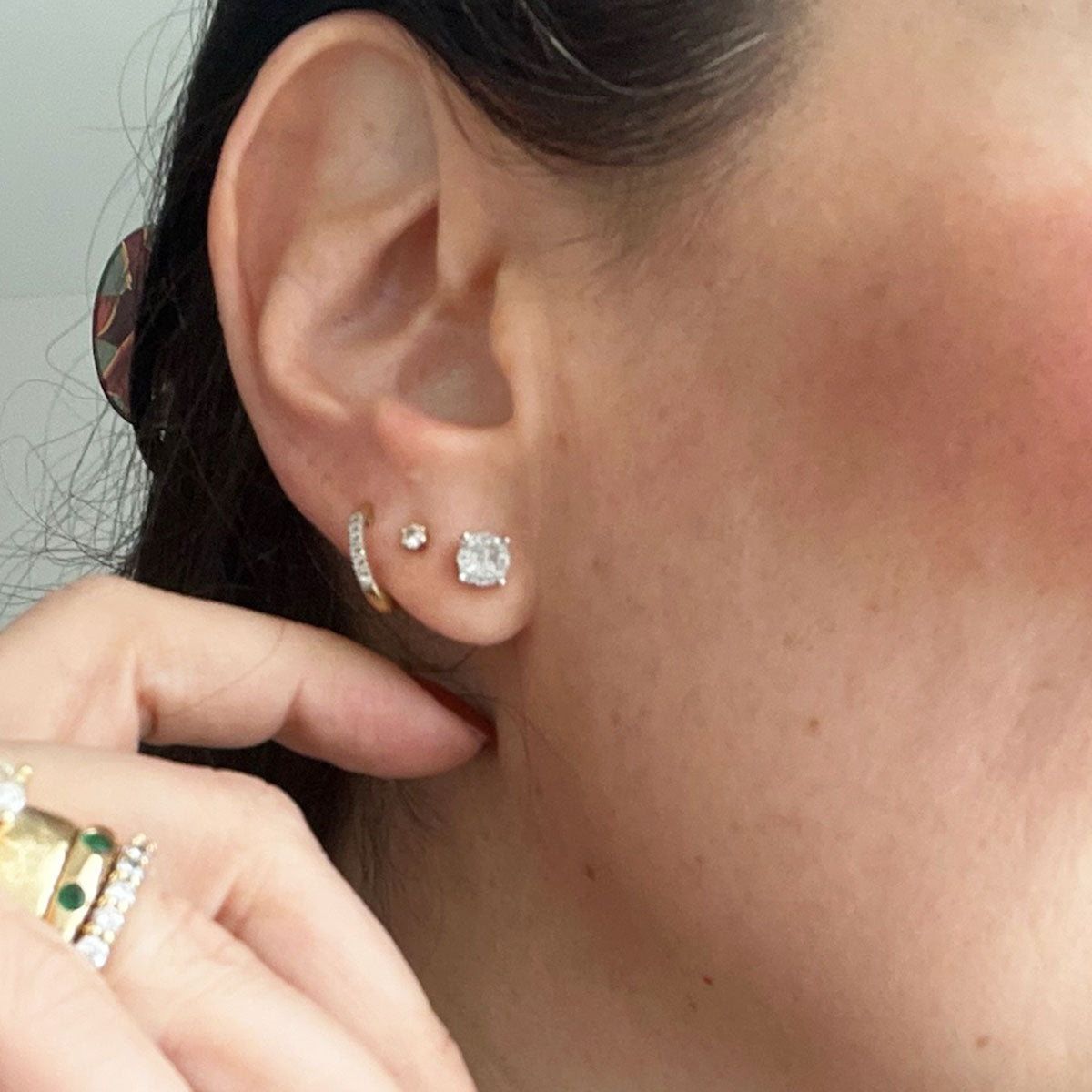 Broqueles cluster de diamantes oro blanco, M.