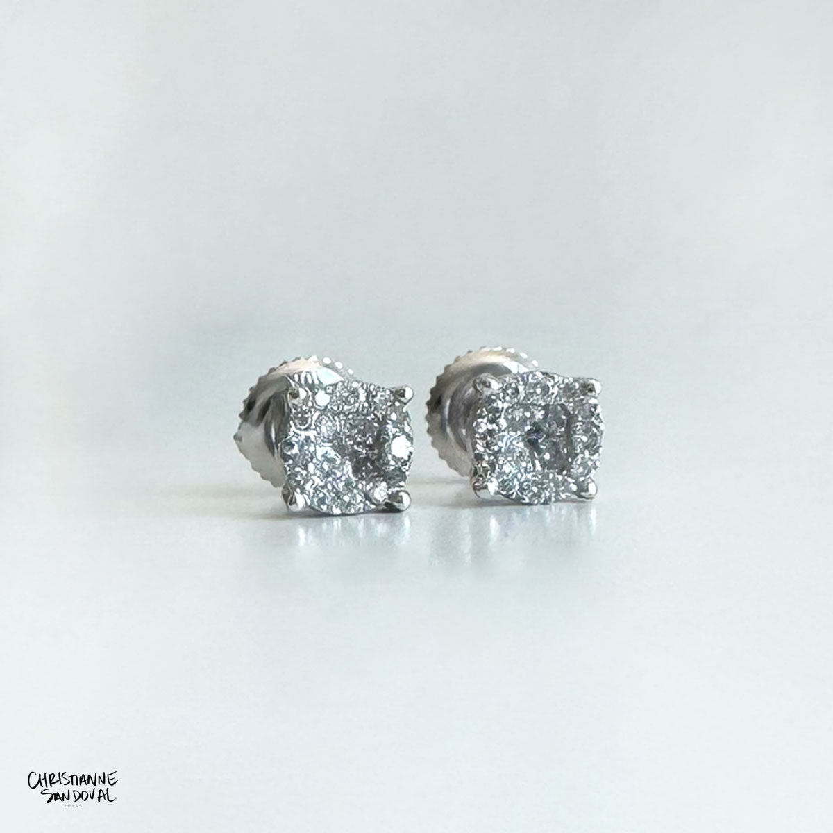 Broqueles cluster de diamantes oro blanco, M.