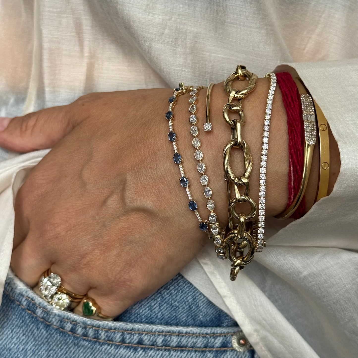 Pulsera diamantes Lab Grown oval con bisel oro 14k.