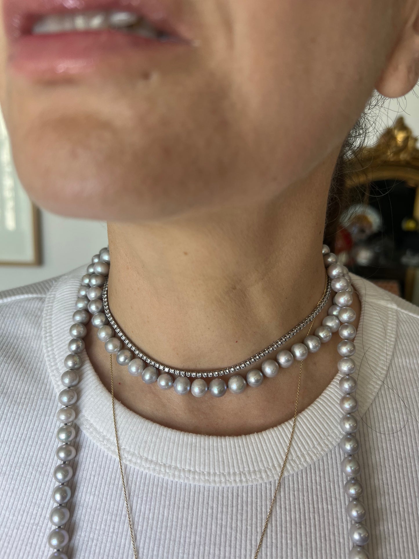 Collar Doble XL de Perlas Gris.