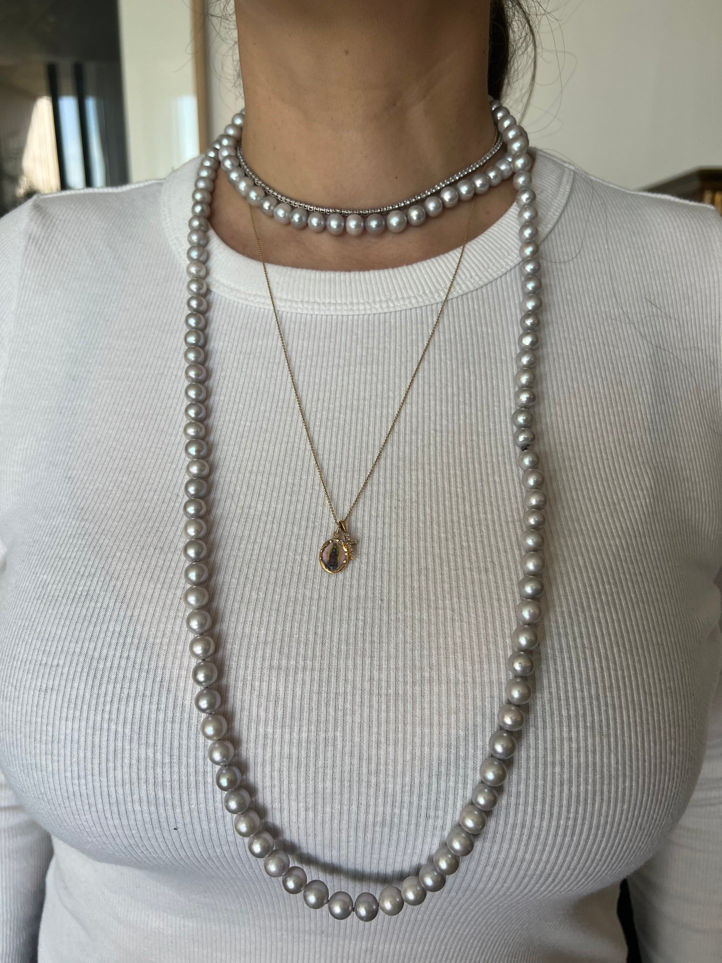 Collar Doble XL de Perlas Gris.