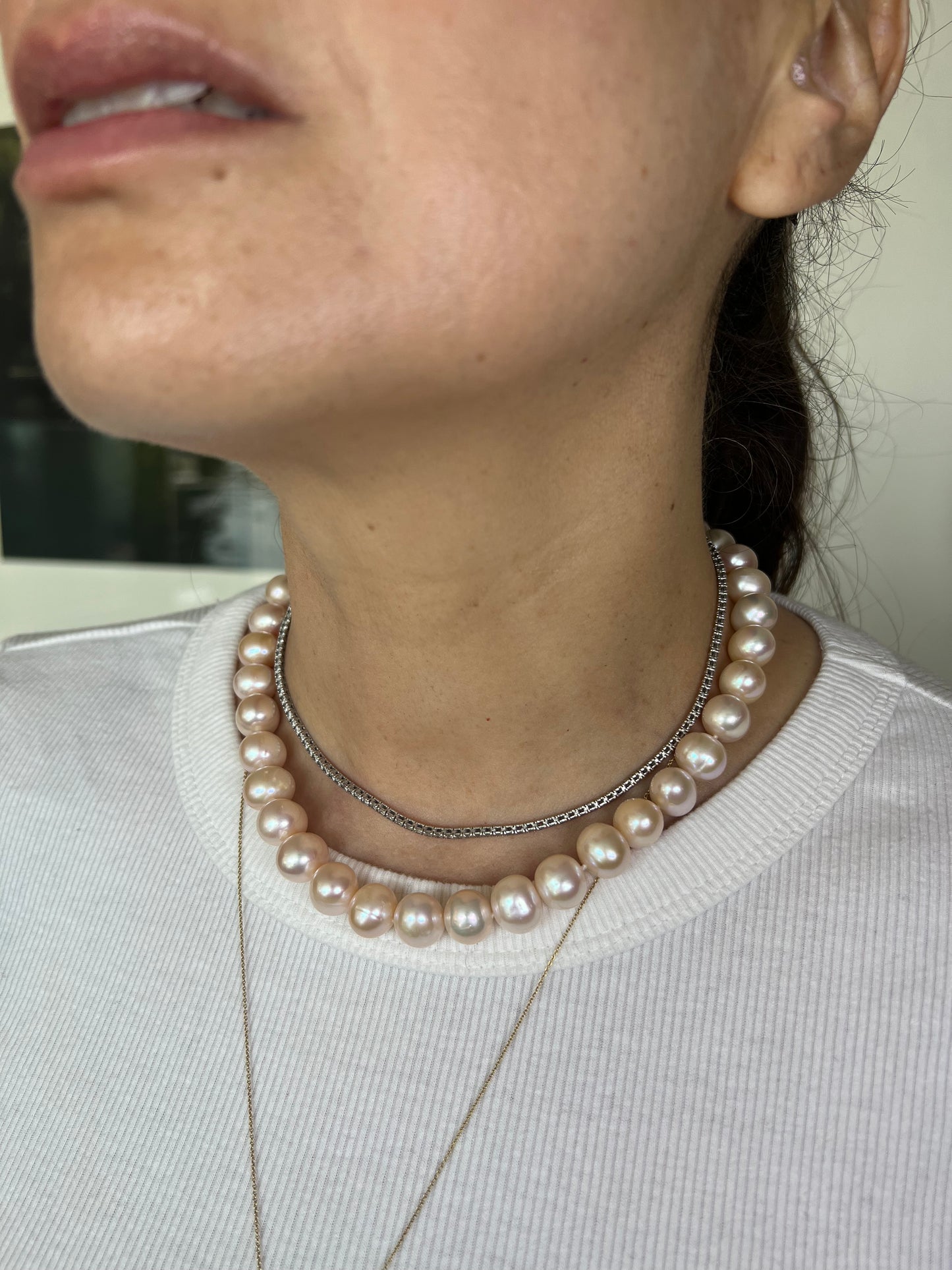 Collar Choker Perlas Rosa Salmon.