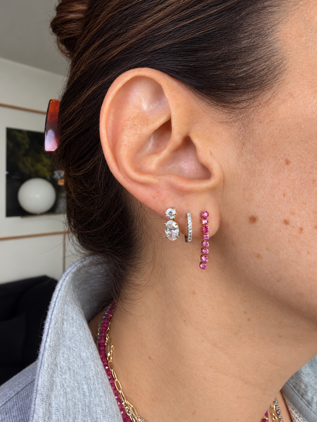 Aretes colgantes rubíes en oro 14k M