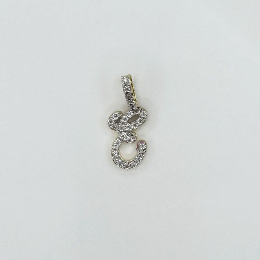 Dije letra "E" XL cursiva en oro y diamantes.